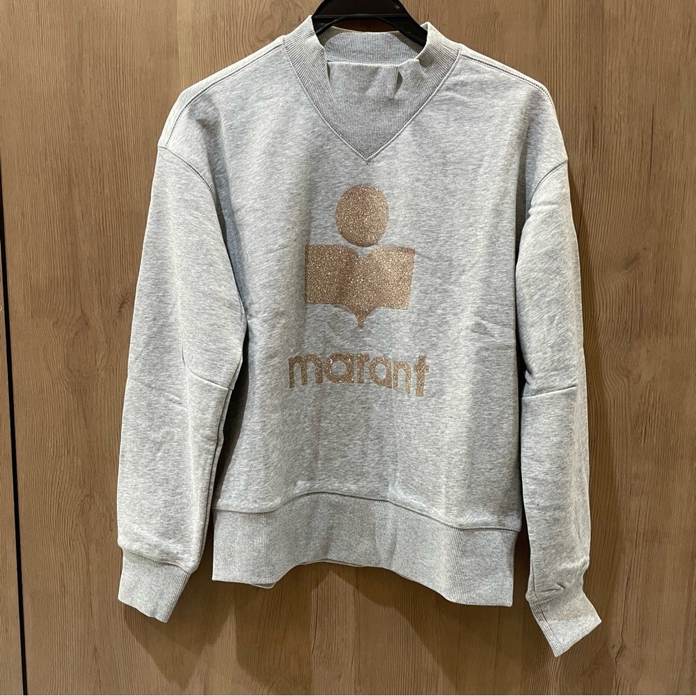 Isabel Marant Heather Gray Sweatshirt with Brown Logo - Picture 2 of 9